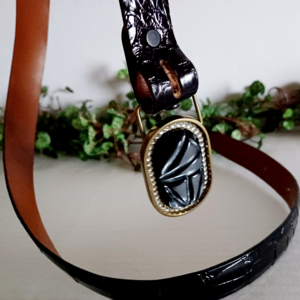 Genuine Alligator Leather Solid Brass Buckle Belt… - image 4